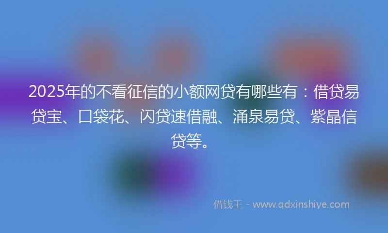 2025年的不看征信的小额网贷有哪些有：借贷易贷宝、口袋花、闪贷速借融、涌泉易贷、紫晶信贷等。