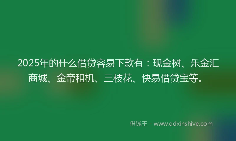 2025年的什么借贷容易下款有：现金树、乐金汇商城、金帝租机、三枝花、快易借贷宝等。