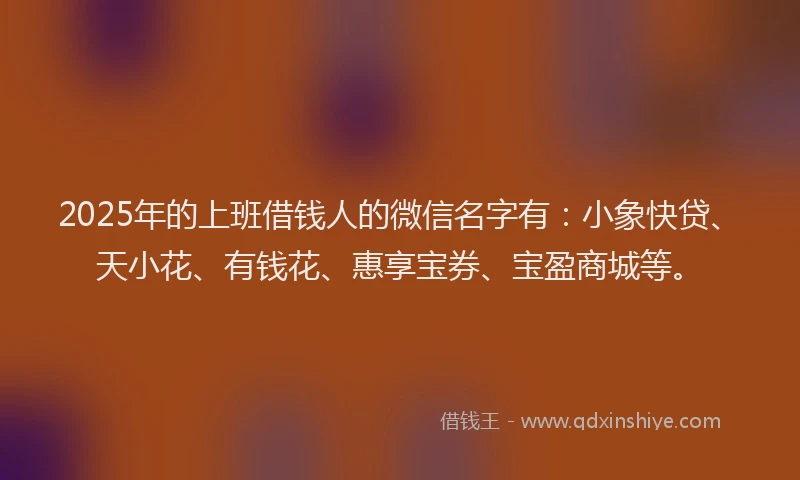 2025年的上班借钱人的微信名字有：小象快贷、天小花、有钱花、惠享宝券、宝盈商城等。