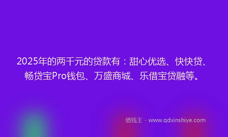 2025年的两千元的贷款有：甜心优选、快快贷、畅贷宝Pro钱包、万盛商城、乐借宝贷融等。