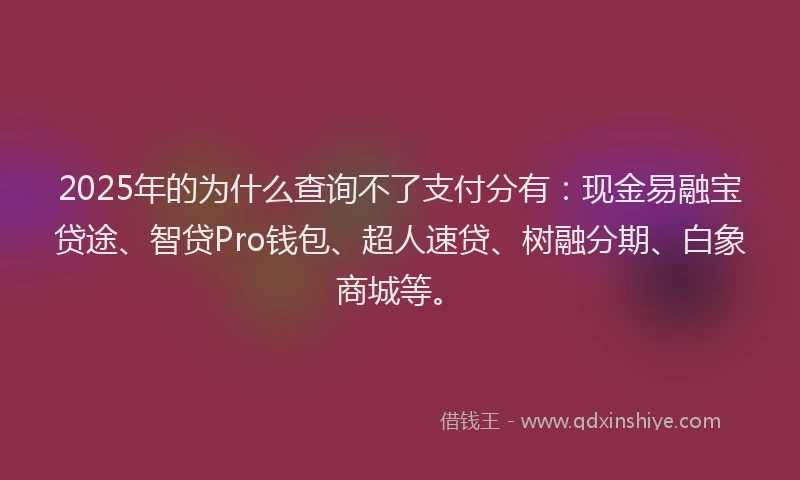 2025年的为什么查询不了支付分有：现金易融宝贷途、智贷Pro钱包、超人速贷、树融分期、白象商城等。