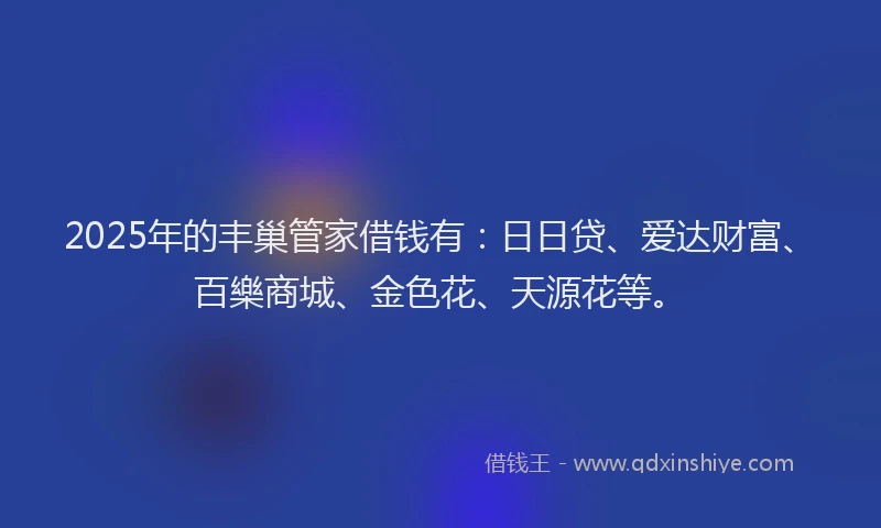 2025年的丰巢管家借钱有：日日贷、爱达财富、百樂商城、金色花、天源花等。
