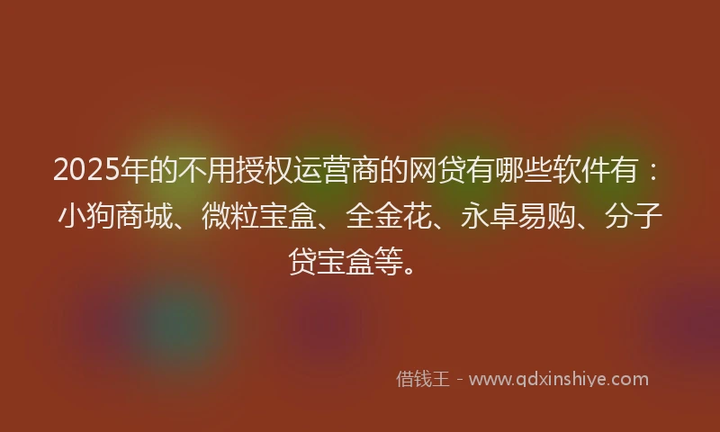 2025年的不用授权运营商的网贷有哪些软件有：小狗商城、微粒宝盒、全金花、永卓易购、分子贷宝盒等。