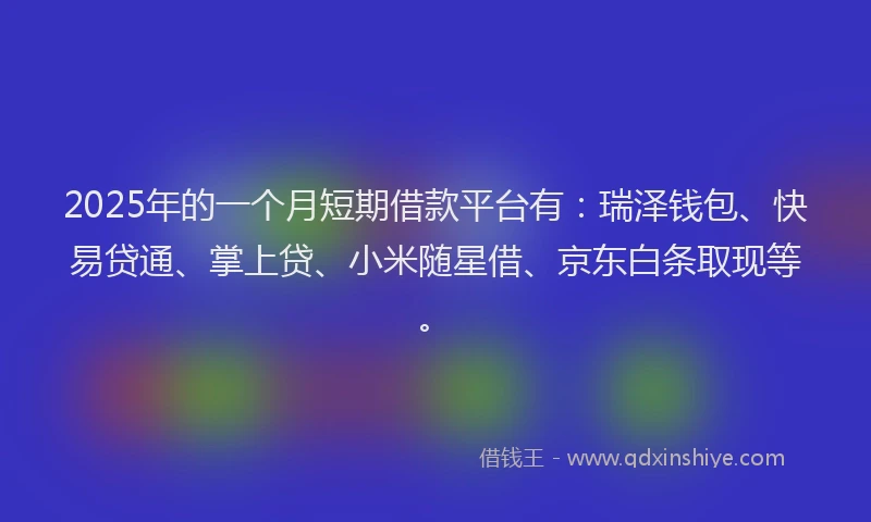 2025年的一个月短期借款平台有：瑞泽钱包、快易贷通、掌上贷、小米随星借、京东白条取现等。