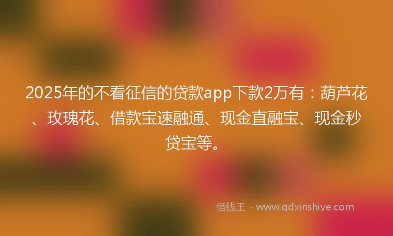 2025年的不看征信的贷款app下款2万有：葫芦花、玫瑰花、借款宝速融通、现金直融宝、现金秒贷宝等。