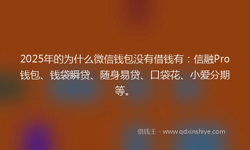 2025年的为什么微信钱包没有借钱有：信融Pro钱包、钱袋瞬贷、随身易贷、口袋花、小爱分期等。