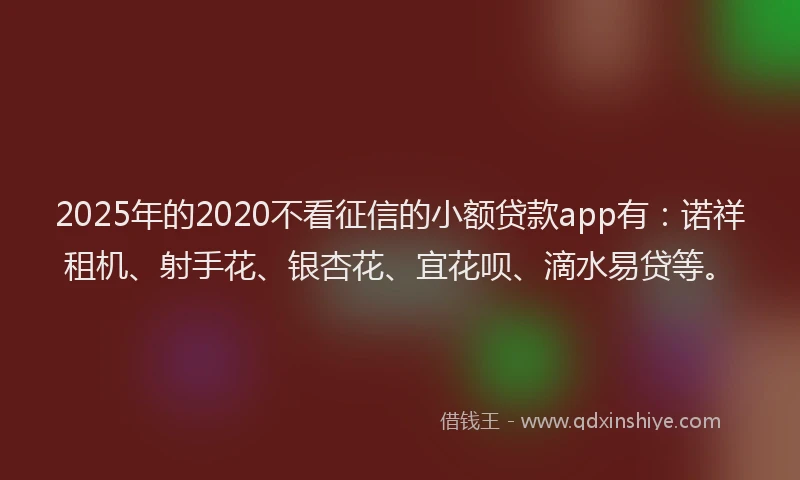 2025年的2020不看征信的小额贷款app有：诺祥租机、射手花、银杏花、宜花呗、滴水易贷等。
