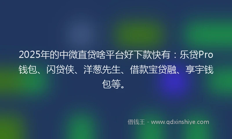 2025年的中微直贷啥平台好下款快有：乐贷Pro钱包、闪贷侠、洋葱先生、借款宝贷融、享宇钱包等。