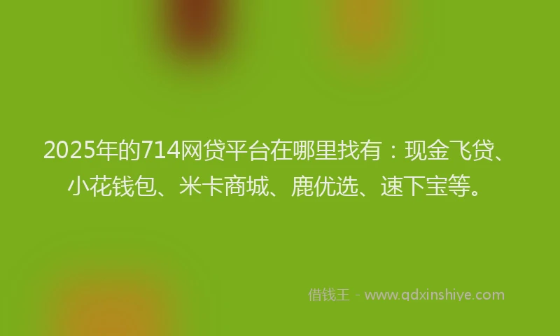 2025年的714网贷平台在哪里找有：现金飞贷、小花钱包、米卡商城、鹿优选、速下宝等。