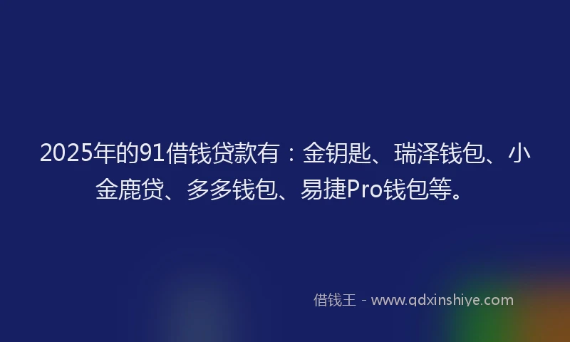 2025年的91借钱贷款有：金钥匙、瑞泽钱包、小金鹿贷、多多钱包、易捷Pro钱包等。