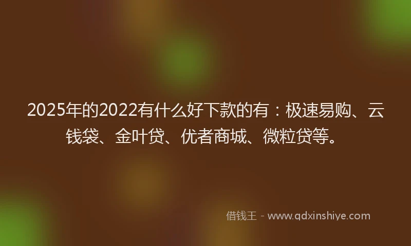 2025年的2022有什么好下款的有：极速易购、云钱袋、金叶贷、优者商城、微粒贷等。