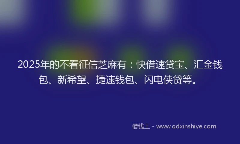 2025年的不看征信芝麻有：快借速贷宝、汇金钱包、新希望、捷速钱包、闪电侠贷等。