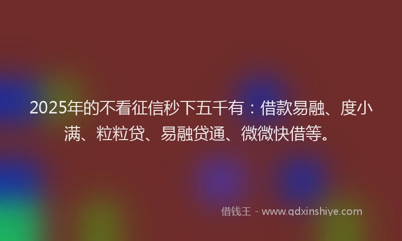 2025年的不看征信秒下五千有：借款易融、度小满、粒粒贷、易融贷通、微微快借等。