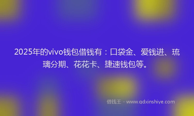 2025年的vivo钱包借钱有：口袋金、爱钱进、琉璃分期、花花卡、捷速钱包等。
