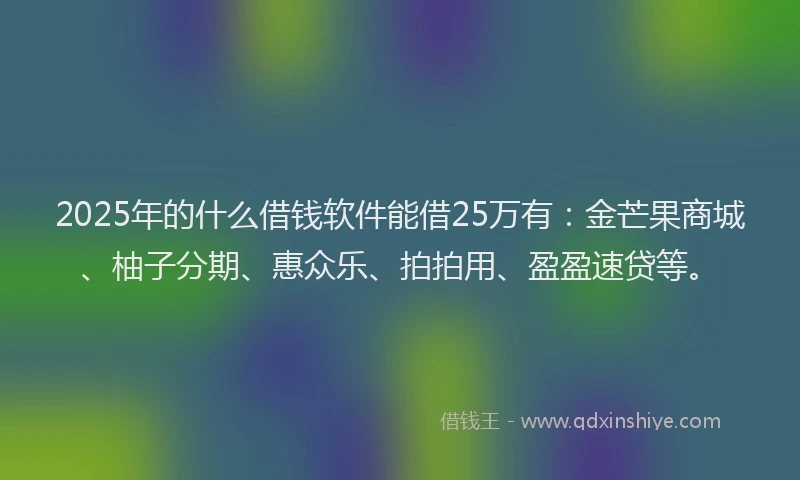2025年的什么借钱软件能借25万有：金芒果商城、柚子分期、惠众乐、拍拍用、盈盈速贷等。