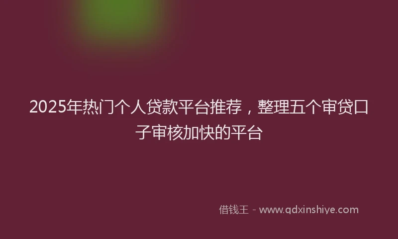 2025年热门个人贷款平台推荐，整理五个审贷口子审核加快的平台