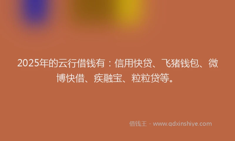2025年的云行借钱有：信用快贷、飞猪钱包、微博快借、疾融宝、粒粒贷等。