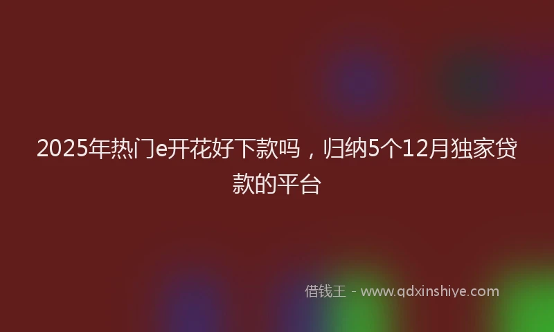 2025年热门e开花好下款吗，归纳5个12月独家贷款的平台