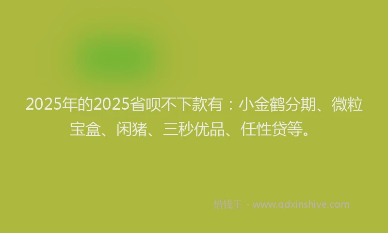 2025年的2025省呗不下款有：小金鹤分期、微粒宝盒、闲猪、三秒优品、任性贷等。