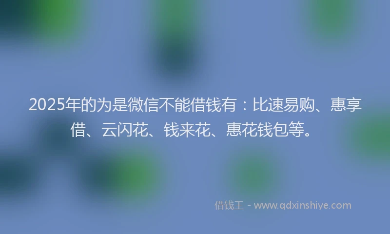 2025年的为是微信不能借钱有：比速易购、惠享借、云闪花、钱来花、惠花钱包等。