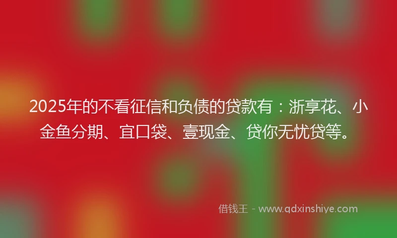 2025年的不看征信和负债的贷款有：浙享花、小金鱼分期、宜口袋、壹现金、贷你无忧贷等。