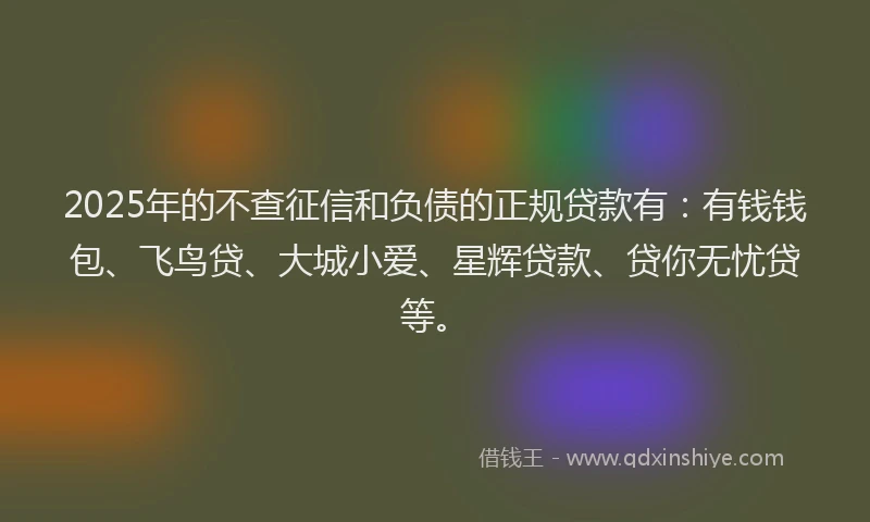2025年的不查征信和负债的正规贷款有：有钱钱包、飞鸟贷、大城小爱、星辉贷款、贷你无忧贷等。