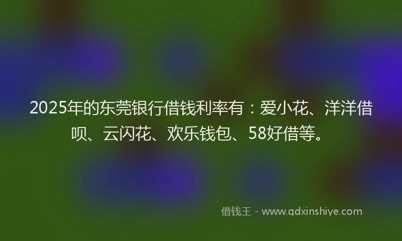 2025年的东莞银行借钱利率有：爱小花、洋洋借呗、云闪花、欢乐钱包、58好借等。