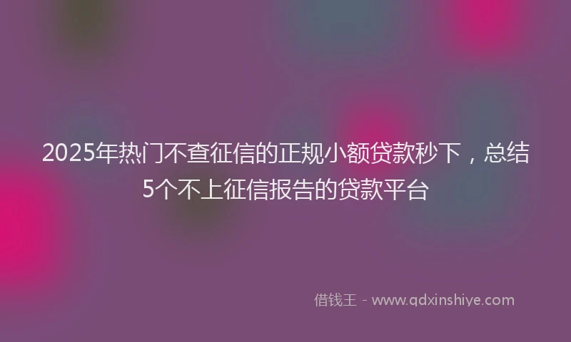 2025年热门不查征信的正规小额贷款秒下，总结5个不上征信报告的贷款平台