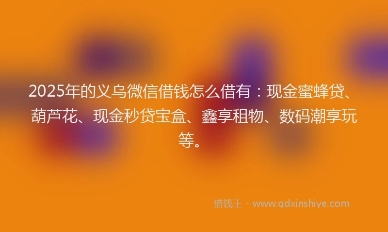 2025年的义乌微信借钱怎么借有：现金蜜蜂贷、葫芦花、现金秒贷宝盒、鑫享租物、数码潮享玩等。
