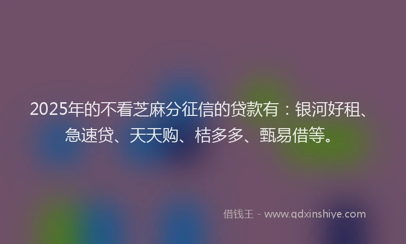 2025年的不看芝麻分征信的贷款有：银河好租、急速贷、天天购、桔多多、甄易借等。