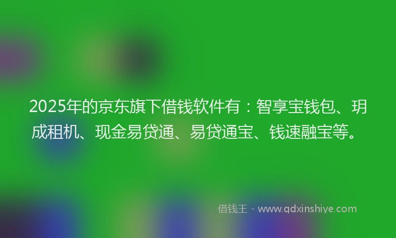 2025年的京东旗下借钱软件有：智享宝钱包、玥成租机、现金易贷通、易贷通宝、钱速融宝等。