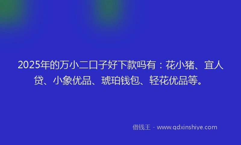 2025年的万小二口子好下款吗有：花小猪、宜人贷、小象优品、琥珀钱包、轻花优品等。