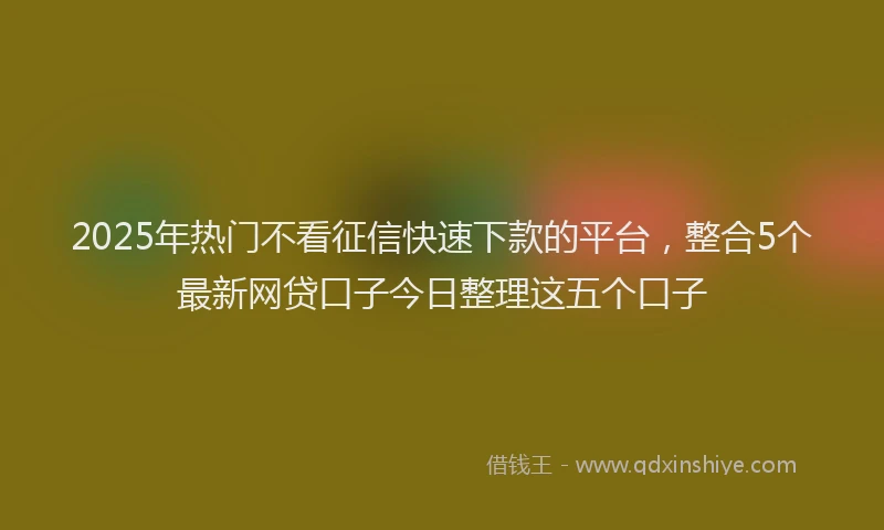 2025年热门不看征信快速下款的平台，整合5个最新网贷口子今日整理这五个口子
