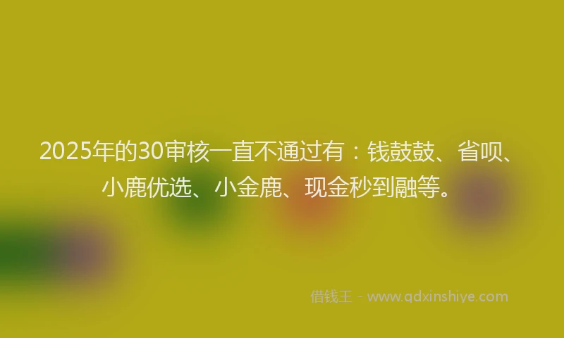 2025年的30审核一直不通过有：钱鼓鼓、省呗、小鹿优选、小金鹿、现金秒到融等。