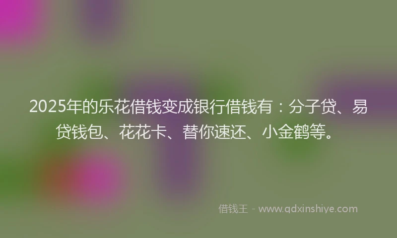 2025年的乐花借钱变成银行借钱有：分子贷、易贷钱包、花花卡、替你速还、小金鹤等。