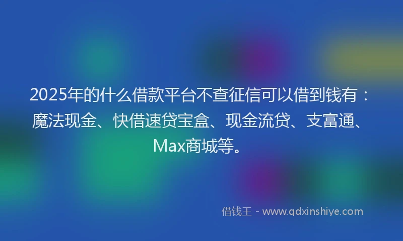 2025年的什么借款平台不查征信可以借到钱有：魔法现金、快借速贷宝盒、现金流贷、支富通、Max商城等。