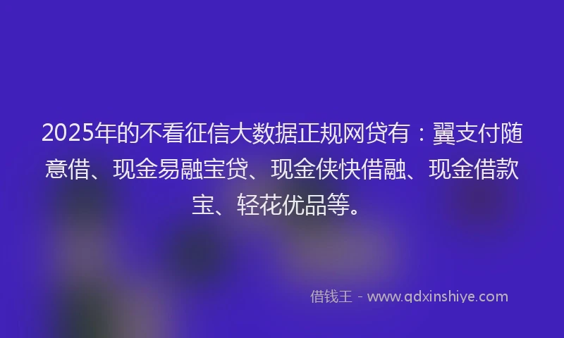 2025年的不看征信大数据正规网贷有：翼支付随意借、现金易融宝贷、现金侠快借融、现金借款宝、轻花优品等。