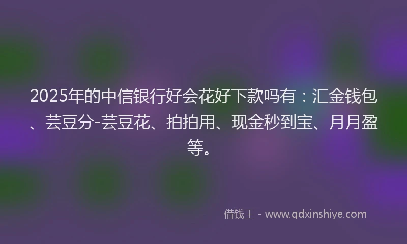 2025年的中信银行好会花好下款吗有：汇金钱包、芸豆分-芸豆花、拍拍用、现金秒到宝、月月盈等。