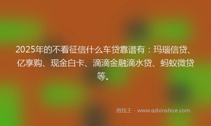 2025年的不看征信什么车贷靠谱有：玛瑙信贷、亿享购、现金白卡、滴滴金融滴水贷、蚂蚁微贷等。