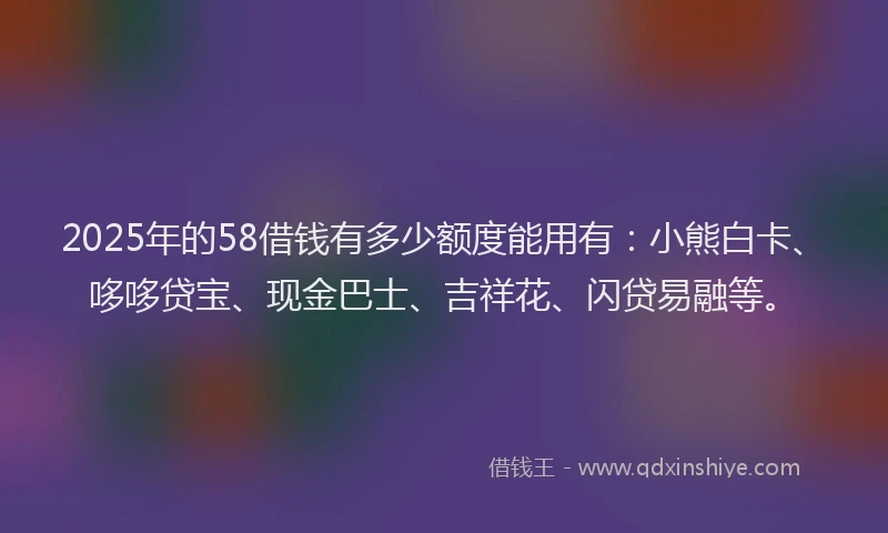 2025年的58借钱有多少额度能用有：小熊白卡、哆哆贷宝、现金巴士、吉祥花、闪贷易融等。