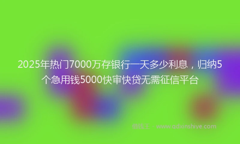 2025年热门7000万存银行一天多少利息，归纳5个急用钱5000快审快贷无需征信平台
