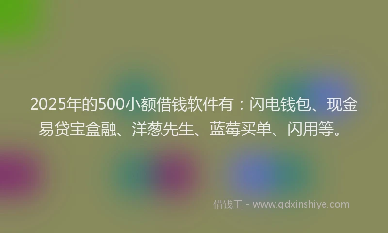 2025年的500小额借钱软件有：闪电钱包、现金易贷宝盒融、洋葱先生、蓝莓买单、闪用等。