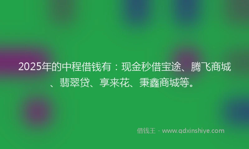 2025年的中程借钱有：现金秒借宝途、腾飞商城、翡翠贷、享来花、秉鑫商城等。
