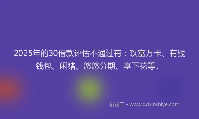 2025年的30借款评估不通过有：玖富万卡、有钱钱包、闲猪、悠悠分期、享下花等。