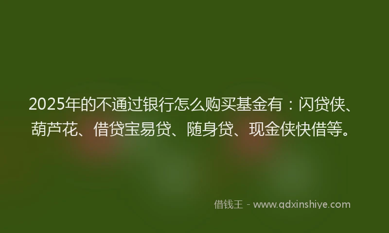 2025年的不通过银行怎么购买基金有：闪贷侠、葫芦花、借贷宝易贷、随身贷、现金侠快借等。