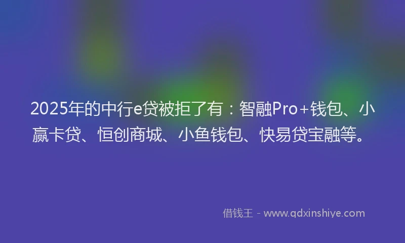 2025年的中行e贷被拒了有：智融Pro+钱包、小赢卡贷、恒创商城、小鱼钱包、快易贷宝融等。