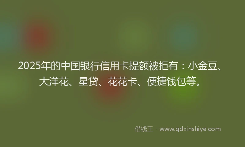 2025年的中国银行信用卡提额被拒有：小金豆、大洋花、星贷、花花卡、便捷钱包等。