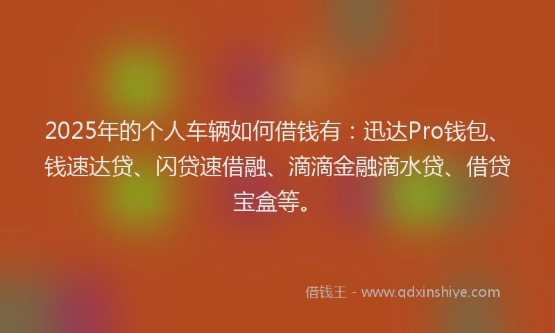 2025年的个人车辆如何借钱有：迅达Pro钱包、钱速达贷、闪贷速借融、滴滴金融滴水贷、借贷宝盒等。