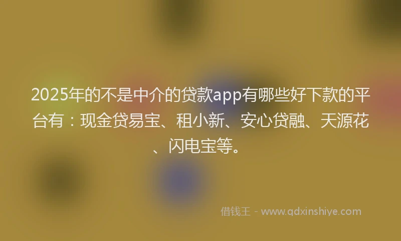 2025年的不是中介的贷款app有哪些好下款的平台有：现金贷易宝、租小新、安心贷融、天源花、闪电宝等。