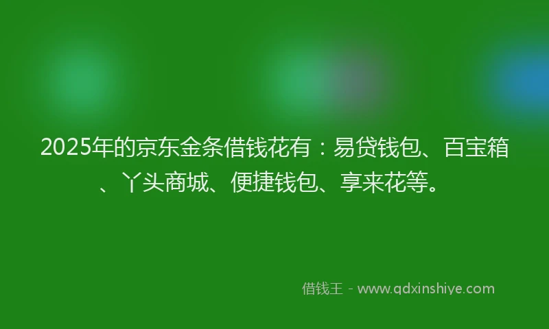 2025年的京东金条借钱花有：易贷钱包、百宝箱、丫头商城、便捷钱包、享来花等。